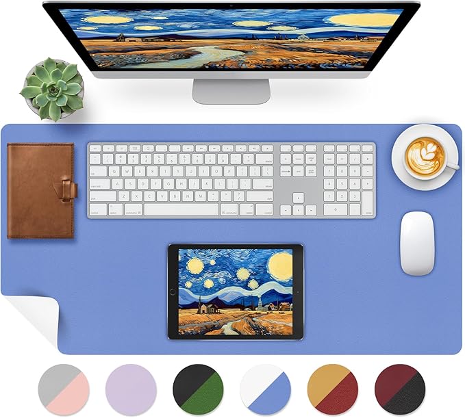 Bloss Blue Leather Desk Mat Protector,Leather Mouse Pad,Laptop Protector Desks Mat,Office Desks Mats,Keyboard Desks Mats,Computer Mat,Dual - Side Waterproof Desk Writing Pad for Office/Home.31.5"x 15.7" | Mouse Pads - TrueDesk