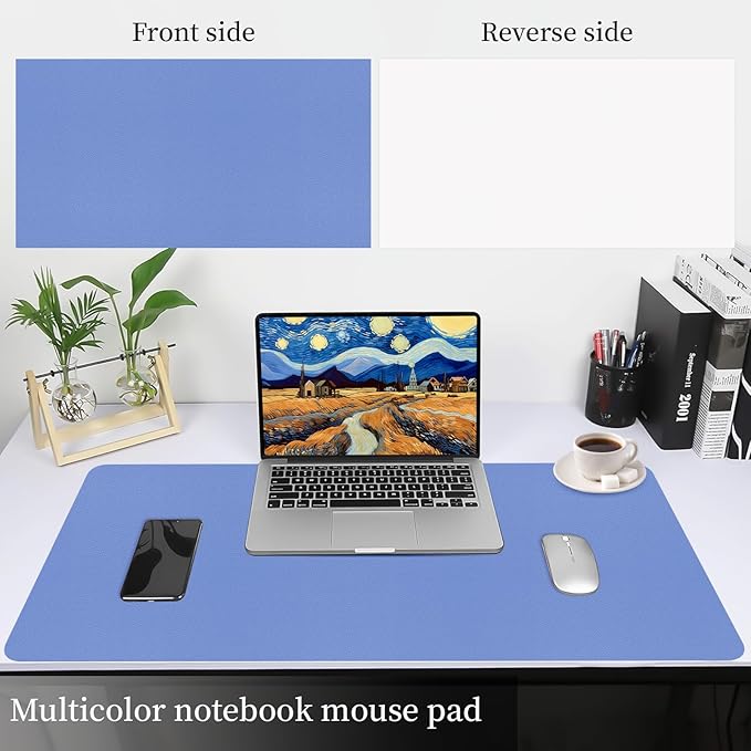 Bloss Blue Leather Desk Mat Protector,Leather Mouse Pad,Laptop Protector Desks Mat,Office Desks Mats,Keyboard Desks Mats,Computer Mat,Dual - Side Waterproof Desk Writing Pad for Office/Home.31.5"x 15.7" | Mouse Pads - TrueDesk