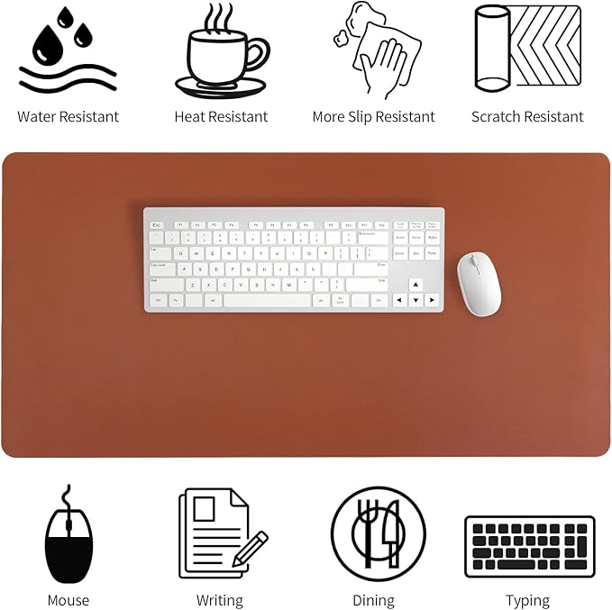 Bloss Brown Leather Desk Pad Protector, Office Desk Mat, Large Mouse Pad, Non - Slip PU Leather Desk Blotter, Laptop Desk Pad, Waterproof Desk Writing Pad for Office and Home (,35.4" x 17") | Mouse Pads - TrueDesk