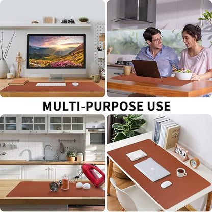 Bloss Brown Leather Desk Pad Protector, Office Desk Mat, Large Mouse Pad, Non - Slip PU Leather Desk Blotter, Laptop Desk Pad, Waterproof Desk Writing Pad for Office and Home (,35.4" x 17") | Mouse Pads - TrueDesk