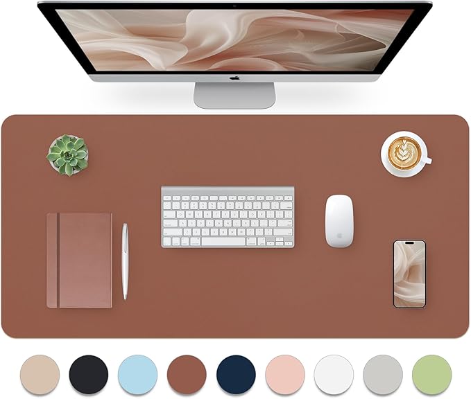 Bloss Brown Leather Desk Pad Protector, Office Desk Mat, Large Mouse Pad, Non - Slip PU Leather Desk Blotter, Laptop Desk Pad, Waterproof Desk Writing Pad for Office and Home (,35.4" x 17") | Mouse Pads - TrueDesk