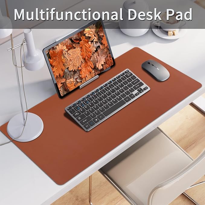 Bloss Brown Leather Desk Pad Protector, Office Desk Mat, Large Mouse Pad, Non - Slip PU Leather Desk Blotter, Laptop Desk Pad, Waterproof Desk Writing Pad for Office and Home (,35.4" x 17") | Mouse Pads - TrueDesk