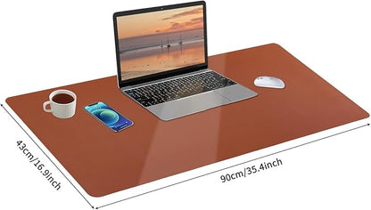 Bloss Brown Leather Desk Pad Protector, Office Desk Mat, Large Mouse Pad, Non - Slip PU Leather Desk Blotter, Laptop Desk Pad, Waterproof Desk Writing Pad for Office and Home (,35.4" x 17") | Mouse Pads - TrueDesk