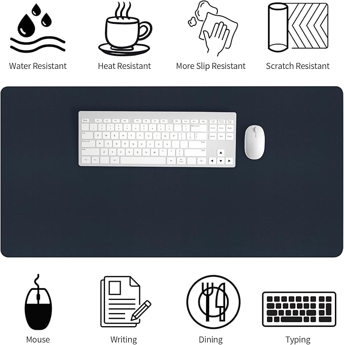 Bloss Dark Blue Desk Mat, Desk Matt for Desktop, Waterproof Large Leather Keyboard Mat, Computer Mat for Office/Home/Decor(31.5 x 15.7 Inches) | Desk Pads Blotters - TrueDesk
