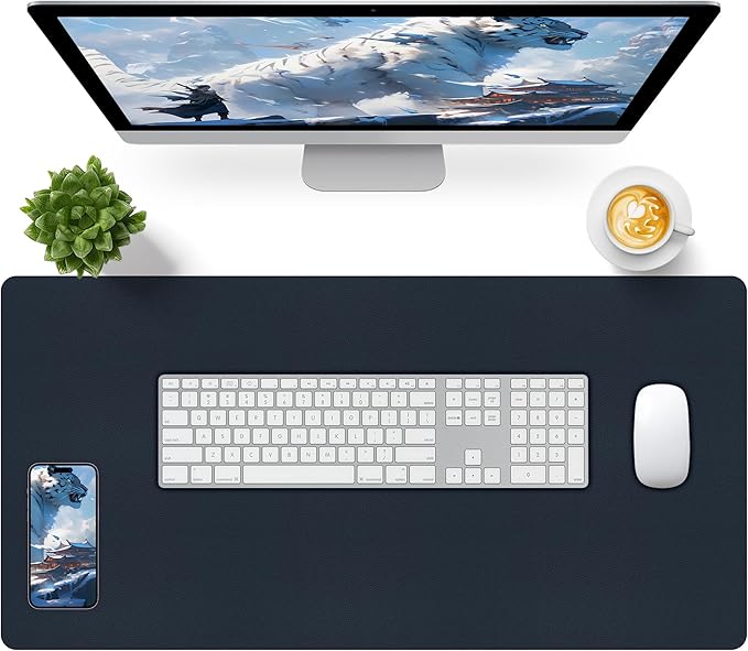 Bloss Dark Blue Desk Mat, Desk Matt for Desktop, Waterproof Large Leather Keyboard Mat, Computer Mat for Office/Home/Decor(31.5 x 15.7 Inches) | Desk Pads Blotters - TrueDesk