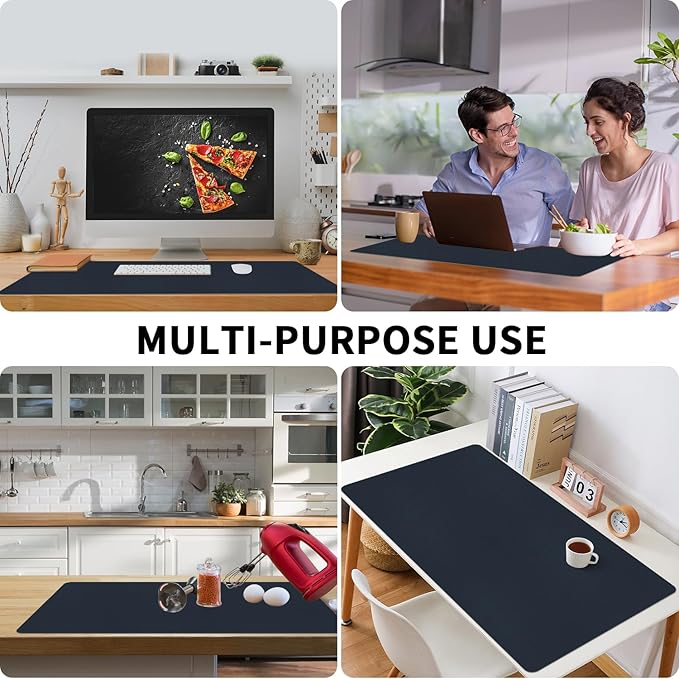 Bloss Dark Blue Desk Mat, Desk Matt for Desktop, Waterproof Large Leather Keyboard Mat, Computer Mat for Office/Home/Decor(31.5 x 15.7 Inches) | Desk Pads Blotters - TrueDesk