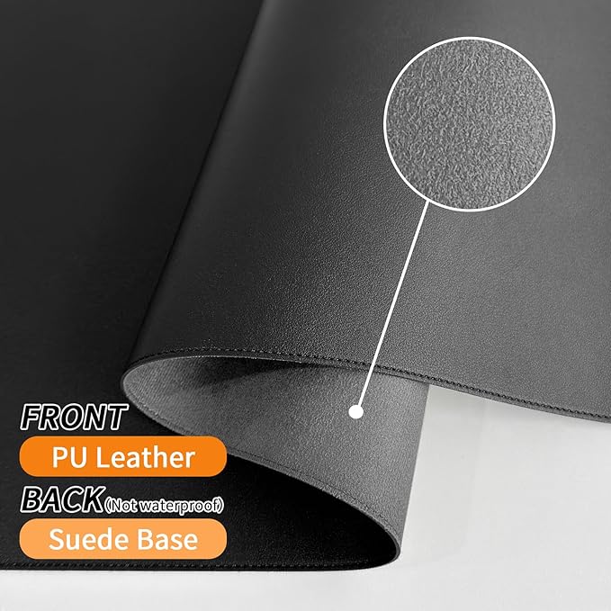 Bloss Desk Mat with Stitched Edges, Leather Large Mouse Pad, Non - Slip Desk Protector Mat, Desk Blotter, Waterproof Desk Pad for Office Home Decor/Black(31.5×15.7 Inches) | Desk Pads Blotters - TrueDesk