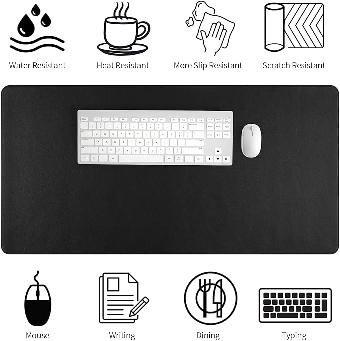 Bloss Desk Mat with Stitched Edges, Leather Large Mouse Pad, Non - Slip Desk Protector Mat, Desk Blotter, Waterproof Desk Pad for Office Home Decor/Black(31.5×15.7 Inches) | Desk Pads Blotters - TrueDesk