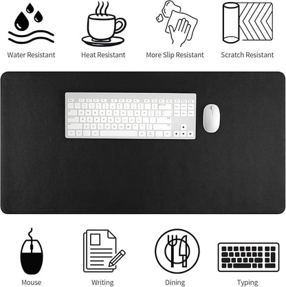 Bloss Desk Mat with Stitched Edges, Leather Large Mouse Pad, Non - Slip Desk Protector Mat, Desk Blotter, Waterproof Desk Pad for Office Home Decor/Black(31.5×15.7 Inches) | Desk Pads Blotters - TrueDesk