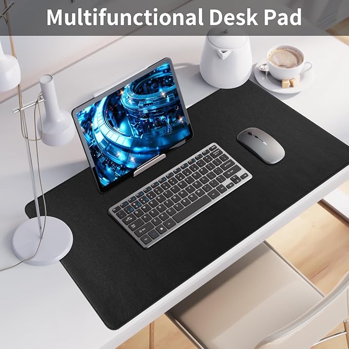 Bloss Desk Mat with Stitched Edges, Leather Large Mouse Pad, Non - Slip Desk Protector Mat, Desk Blotter, Waterproof Desk Pad for Office Home Decor/Black(31.5×15.7 Inches) | Desk Pads Blotters - TrueDesk