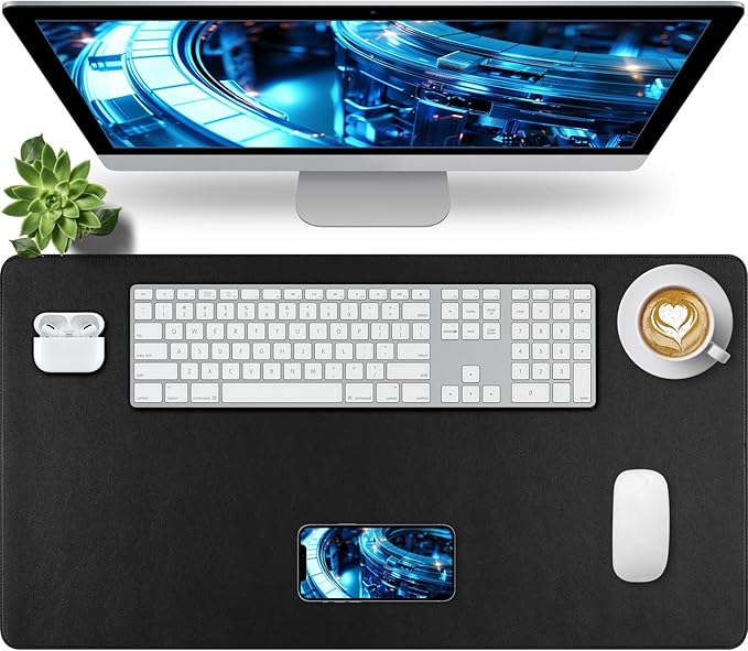 Bloss Desk Mat with Stitched Edges, Leather Large Mouse Pad, Non - Slip Desk Protector Mat, Desk Blotter, Waterproof Desk Pad for Office Home Decor/Black(31.5×15.7 Inches) | Desk Pads Blotters - TrueDesk