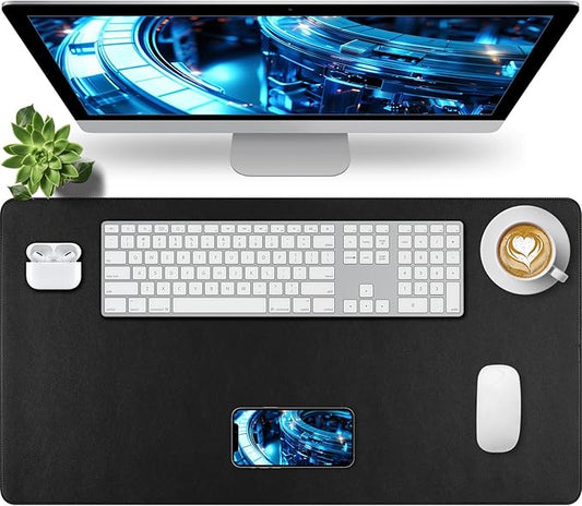 Bloss Desk Mat with Stitched Edges, Leather Large Mouse Pad, Non - Slip Desk Protector Mat, Desk Blotter, Waterproof Desk Pad for Office Home Decor/Black(31.5×15.7 Inches) | Desk Pads Blotters - TrueDesk