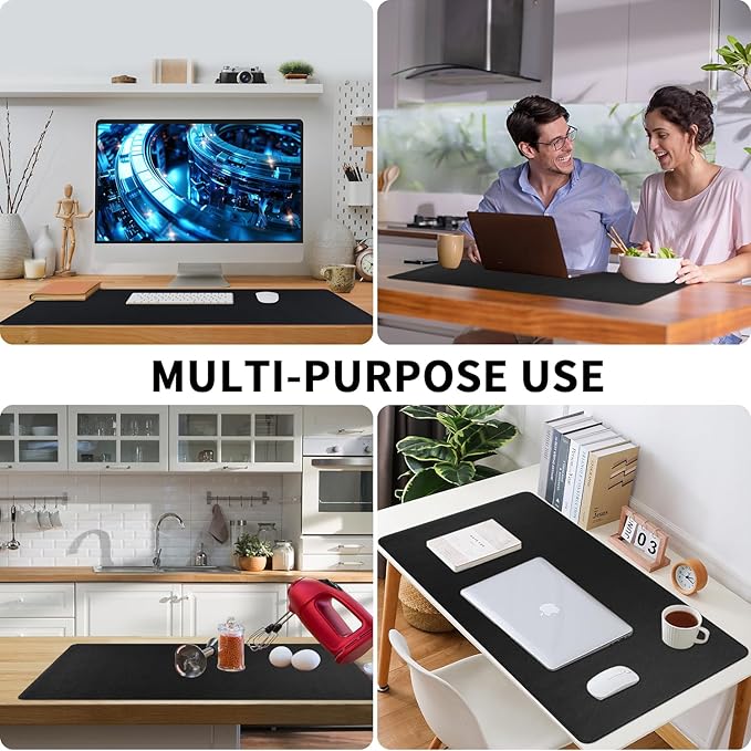 Bloss Desk Mat with Stitched Edges, Leather Large Mouse Pad, Non - Slip Desk Protector Mat, Desk Blotter, Waterproof Desk Pad for Office Home Decor/Black(31.5×15.7 Inches) | Desk Pads Blotters - TrueDesk