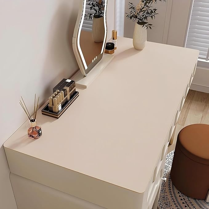 Bloss Extra Large Desk Mat 55" x 24", Non - Slip Dressing Table Cover Protector, Waterproof Student Study Desk Mat, PU Leather Computer Writing Desk Pad for Home Office and Decor - Beige | Desk Pads Blotters - TrueDesk