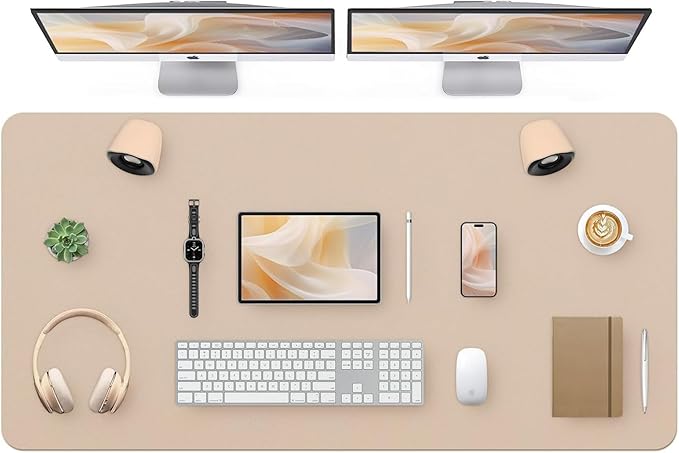 Bloss Extra Large Desk Mat 55" x 24", Non - Slip Dressing Table Cover Protector, Waterproof Student Study Desk Mat, PU Leather Computer Writing Desk Pad for Home Office and Decor - Beige | Desk Pads Blotters - TrueDesk