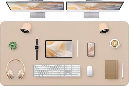 Bloss Extra Large Desk Mat 55" x 24", Non - Slip Dressing Table Cover Protector, Waterproof Student Study Desk Mat, PU Leather Computer Writing Desk Pad for Home Office and Decor - Beige | Desk Pads Blotters - TrueDesk