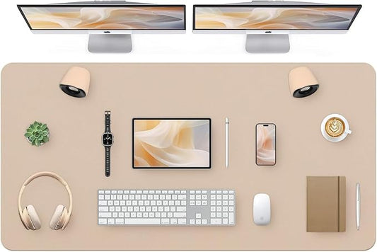 Bloss Extra Large Desk Mat 55" x 24", Non - Slip Dressing Table Cover Protector, Waterproof Student Study Desk Mat, PU Leather Computer Writing Desk Pad for Home Office and Decor - Beige | Desk Pads Blotters - TrueDesk