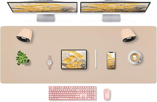 Bloss Extra Large Leather Desk Ma, 47.2" x 16.9" Non - Slip Dressing Table Cover Protector, Waterproof Student Study Desk Mat, Home Office Decor - Beige | Desk Pads Blotters - TrueDesk