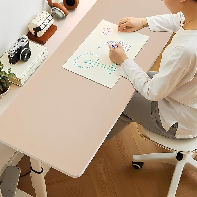 Bloss Extra Large Leather Desk Ma, 47.2" x 16.9" Non - Slip Dressing Table Cover Protector, Waterproof Student Study Desk Mat, Home Office Decor - Beige | Desk Pads Blotters - TrueDesk
