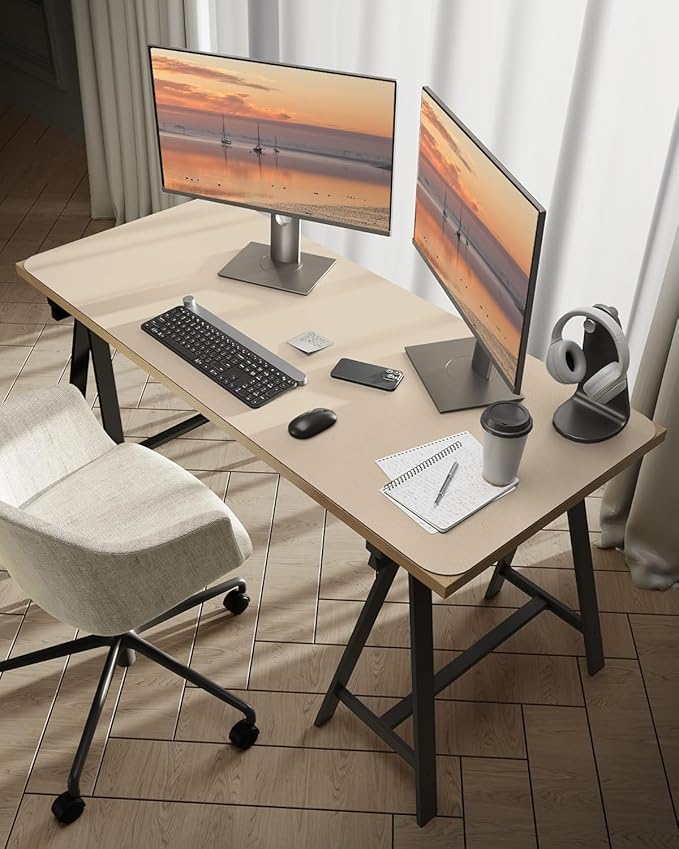 Bloss Extra Large Leather Desk Mat 47.2" x 24" Non - Slip Dressing Table Cover Protector, Waterproof Student Study Desk Mat, PU Leather Computer Writing Desk Pad for Home Office and Decor - Beige | Mouse Pads - TrueDesk
