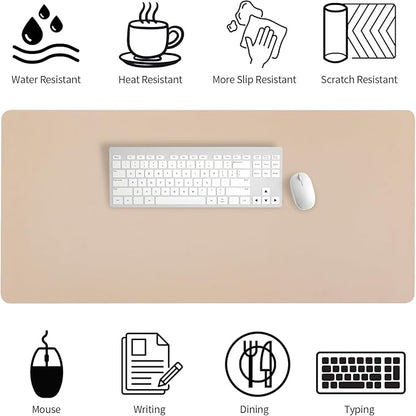 Bloss Extra Large Leather Desk Mat 47.2" x 24" Non - Slip Dressing Table Cover Protector, Waterproof Student Study Desk Mat, PU Leather Computer Writing Desk Pad for Home Office and Decor - Beige | Mouse Pads - TrueDesk