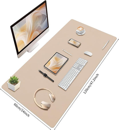 Bloss Extra Large Leather Desk Mat 47.2" x 24" Non - Slip Dressing Table Cover Protector, Waterproof Student Study Desk Mat, PU Leather Computer Writing Desk Pad for Home Office and Decor - Beige | Mouse Pads - TrueDesk