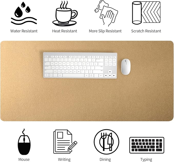 Bloss Gold Leather Desk Mat 35.4" x 15.7", Large Keyboard Pad for Desk, Desk Matt for Desktop, Waterproof Desk Pad Mat, Computer Mat for Office/Home/Decor | Desk Pads Blotters - TrueDesk