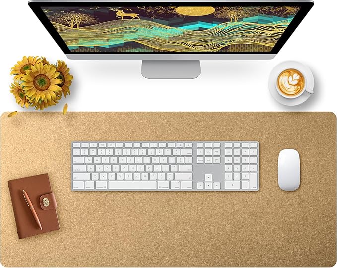 Bloss Gold Leather Desk Mat 35.4" x 15.7", Large Keyboard Pad for Desk, Desk Matt for Desktop, Waterproof Desk Pad Mat, Computer Mat for Office/Home/Decor | Desk Pads Blotters - TrueDesk