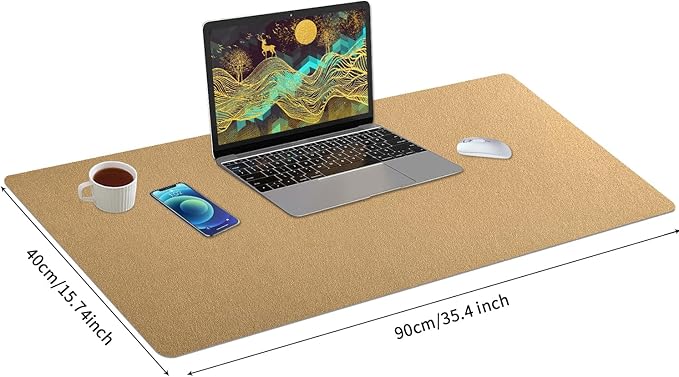 Bloss Gold Leather Desk Mat 35.4" x 15.7", Large Keyboard Pad for Desk, Desk Matt for Desktop, Waterproof Desk Pad Mat, Computer Mat for Office/Home/Decor | Desk Pads Blotters - TrueDesk
