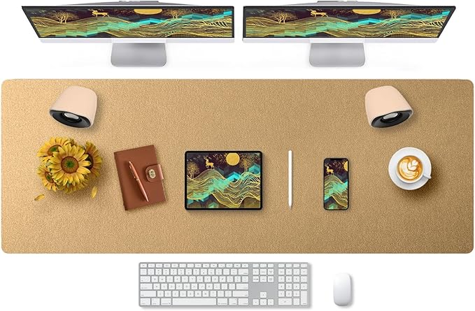 Bloss Gold Leather Desk Mat 47.2" x 16.9", Large Keyboard Pad for Desk, Desk Matt for Desktop, Waterproof Desk Pad Mat, Computer Mat for Office/Home/Decor | Mouse Pads - TrueDesk