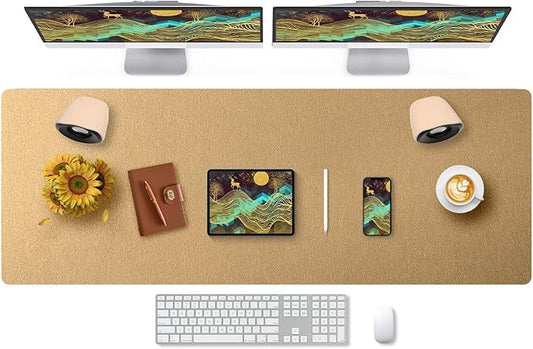 Bloss Gold Leather Desk Mat 47.2" x 16.9", Large Keyboard Pad for Desk, Desk Matt for Desktop, Waterproof Desk Pad Mat, Computer Mat for Office/Home/Decor | Mouse Pads - TrueDesk