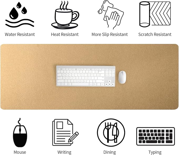 Bloss Gold Leather Desk Mat 47.2" x 16.9", Large Keyboard Pad for Desk, Desk Matt for Desktop, Waterproof Desk Pad Mat, Computer Mat for Office/Home/Decor | Mouse Pads - TrueDesk