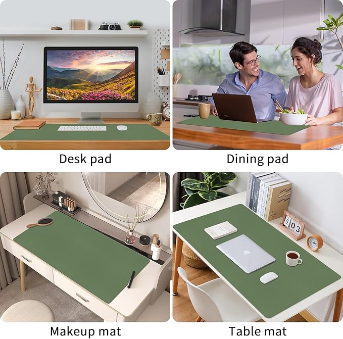 Bloss Green Desk Mat, Desk Matt for Desktop, Large Leather Desk Pad, Desk Pad Mat Waterproof, Computer Mat for Office/Home/Decor/Desk Protector(31.5 x 15.7 Inches) | Desk Pads Blotters - TrueDesk