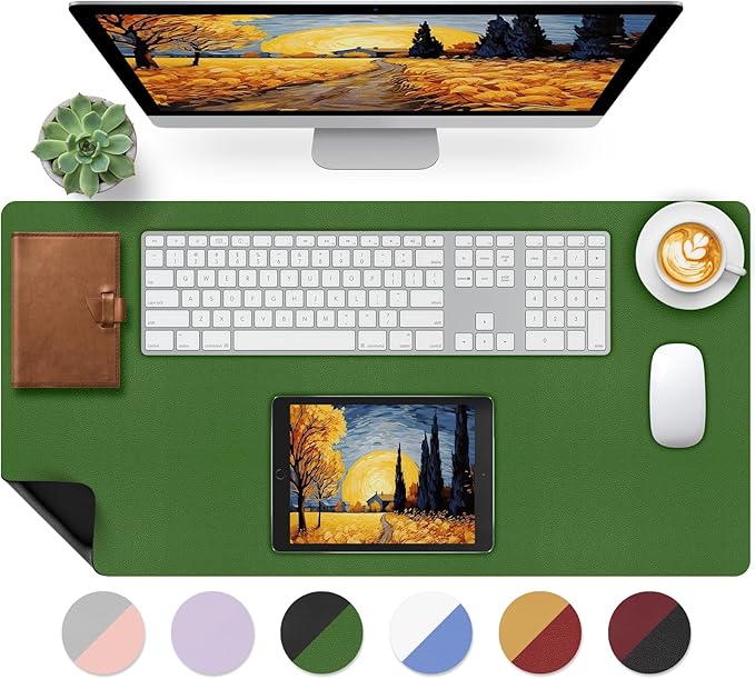 Bloss Green Leather Mouse Pad,Leather Desk Mat Protector,Dual - Side Use Mouse Mats,Office Desks Mats,Laptop Protector Desks Mat,Waterproof Keyboard Pads,Desk Writing Pad for Office/Home.31.5"x 15.7" | Mouse Pads - TrueDesk