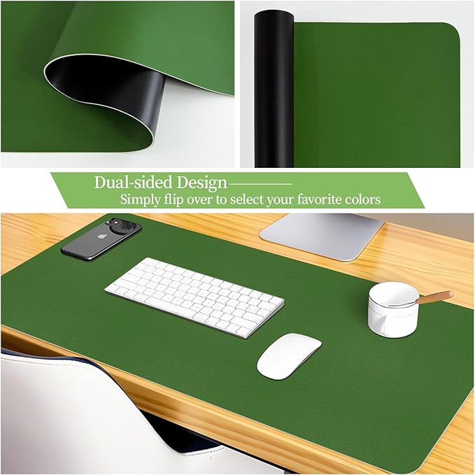 Bloss Green Leather Mouse Pad,Leather Desk Mat Protector,Dual - Side Use Mouse Mats,Office Desks Mats,Laptop Protector Desks Mat,Waterproof Keyboard Pads,Desk Writing Pad for Office/Home.31.5"x 15.7" | Mouse Pads - TrueDesk