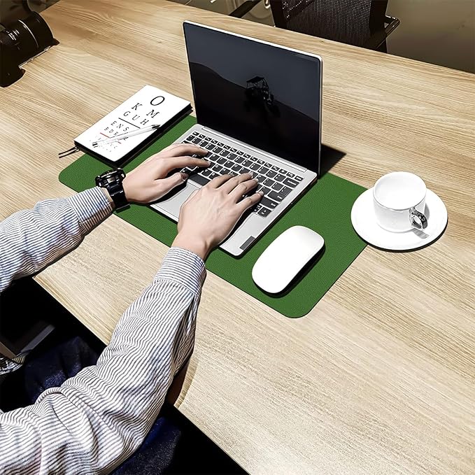 Bloss Green Leather Mouse Pad,Leather Desk Mat Protector,Dual - Side Use Mouse Mats,Office Desks Mats,Laptop Protector Desks Mat,Waterproof Keyboard Pads,Desk Writing Pad for Office/Home.23.6"x 13.8" | Mouse Pads - TrueDesk