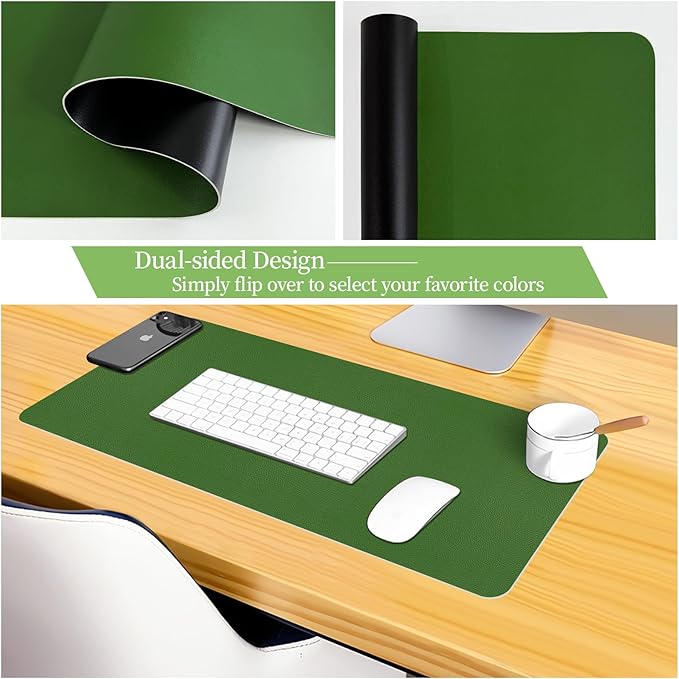 Bloss Green Leather Mouse Pad,Leather Desk Mat Protector,Dual - Side Use Mouse Mats,Office Desks Mats,Laptop Protector Desks Mat,Waterproof Keyboard Pads,Desk Writing Pad for Office/Home.23.6"x 13.8" | Mouse Pads - TrueDesk