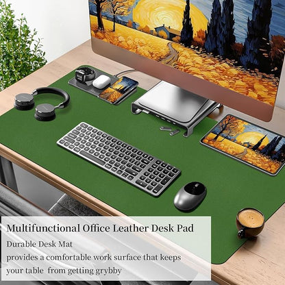 Bloss Green Leather Mouse Pad,Leather Desk Mat Protector,Dual - Side Use Mouse Mats,Office Desks Mats,Laptop Protector Desks Mat,Waterproof Keyboard Pads,Desk Writing Pad for Office/Home.31.5"x 15.7" | Mouse Pads - TrueDesk