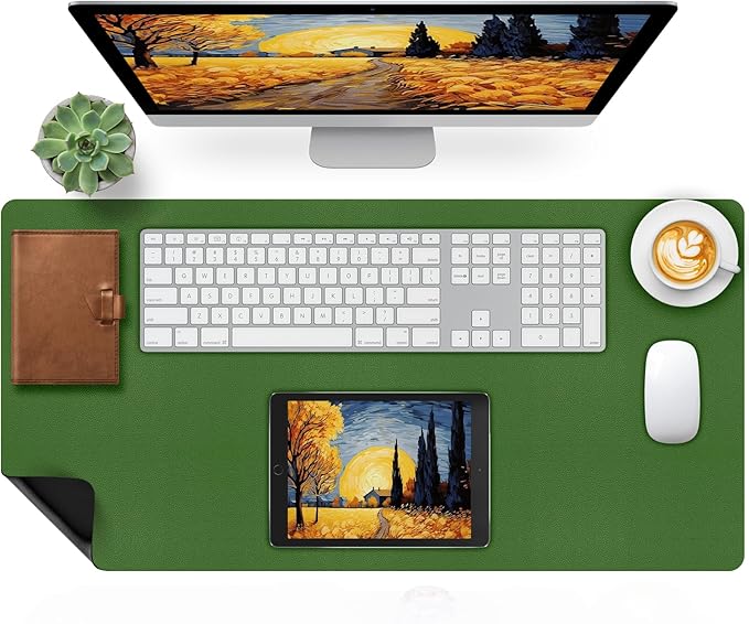Bloss Green Leather Mouse Pad,Leather Desk Mat Protector,Dual - Side Use Mouse Mats,Office Desks Mats,Laptop Protector Desks Mat,Waterproof Keyboard Pads,Desk Writing Pad for Office/Home.31.5"x 15.7" | Mouse Pads - TrueDesk
