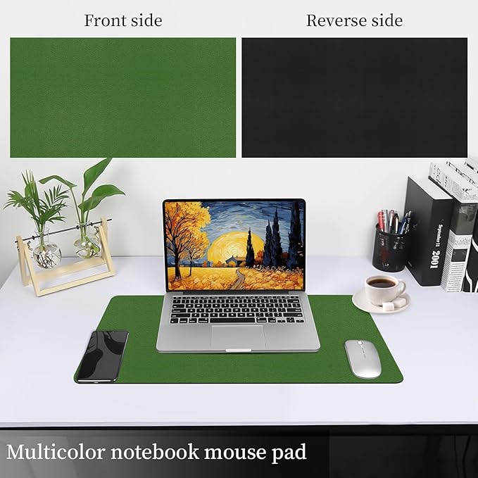 Bloss Green Leather Mouse Pad,Leather Desk Mat Protector,Dual - Side Use Mouse Mats,Office Desks Mats,Laptop Protector Desks Mat,Waterproof Keyboard Pads,Desk Writing Pad for Office/Home.23.6"x 13.8" | Mouse Pads - TrueDesk