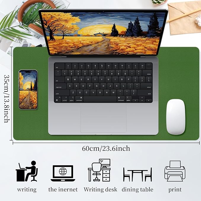 Bloss Green Leather Mouse Pad,Leather Desk Mat Protector,Dual - Side Use Mouse Mats,Office Desks Mats,Laptop Protector Desks Mat,Waterproof Keyboard Pads,Desk Writing Pad for Office/Home.23.6"x 13.8" | Mouse Pads - TrueDesk