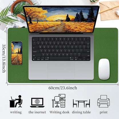 Bloss Green Leather Mouse Pad,Leather Desk Mat Protector,Dual - Side Use Mouse Mats,Office Desks Mats,Laptop Protector Desks Mat,Waterproof Keyboard Pads,Desk Writing Pad for Office/Home.23.6"x 13.8" | Mouse Pads - TrueDesk