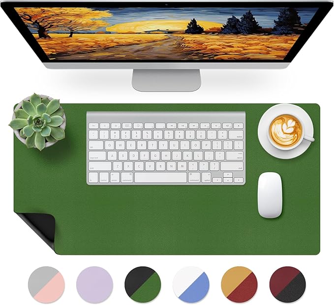 Bloss Green Leather Mouse Pad,Leather Desk Mat Protector,Dual - Side Use Mouse Mats,Office Desks Mats,Laptop Protector Desks Mat,Waterproof Keyboard Pads,Desk Writing Pad for Office/Home.23.6"x 13.8" | Mouse Pads - TrueDesk