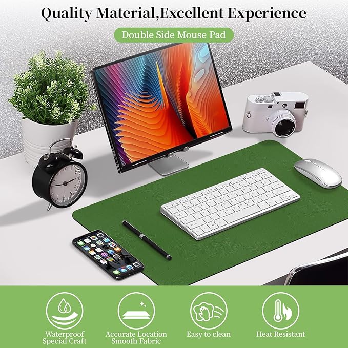 Bloss Green Leather Mouse Pad,Leather Desk Mat Protector,Dual - Side Use Mouse Mats,Office Desks Mats,Laptop Protector Desks Mat,Waterproof Keyboard Pads,Desk Writing Pad for Office/Home.23.6"x 13.8" | Mouse Pads - TrueDesk