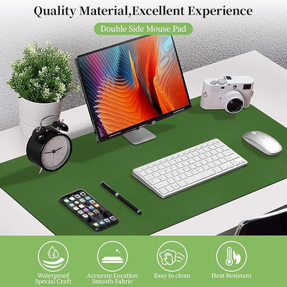 Bloss Green Leather Mouse Pad,Leather Desk Mat Protector,Dual - Side Use Mouse Mats,Office Desks Mats,Laptop Protector Desks Mat,Waterproof Keyboard Pads,Desk Writing Pad for Office/Home.31.5"x 15.7" | Mouse Pads - TrueDesk