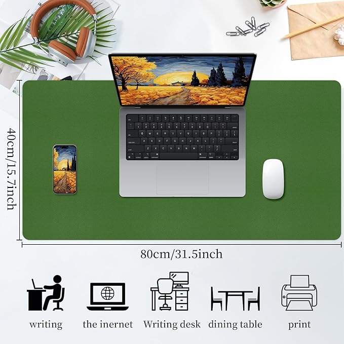 Bloss Green Leather Mouse Pad,Leather Desk Mat Protector,Dual - Side Use Mouse Mats,Office Desks Mats,Laptop Protector Desks Mat,Waterproof Keyboard Pads,Desk Writing Pad for Office/Home.31.5"x 15.7" | Mouse Pads - TrueDesk