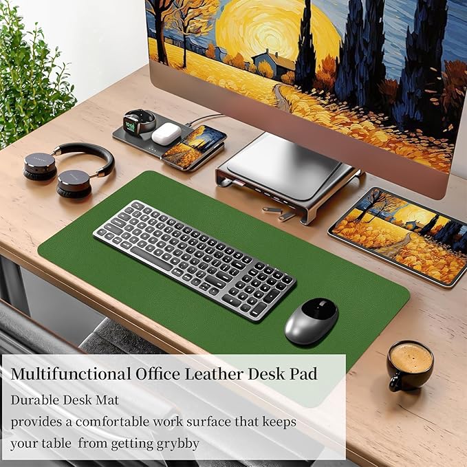 Bloss Green Leather Mouse Pad,Leather Desk Mat Protector,Dual - Side Use Mouse Mats,Office Desks Mats,Laptop Protector Desks Mat,Waterproof Keyboard Pads,Desk Writing Pad for Office/Home.23.6"x 13.8" | Mouse Pads - TrueDesk
