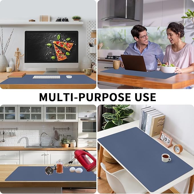 Bloss Grey Blue Desk Mat, Leather Desk Matt for Desktop, Waterproof Large Keyboard Mat, Computer Mat for Office/Home/Decor(31.5 x 15.7 Inches) | Desk Pads Blotters - TrueDesk