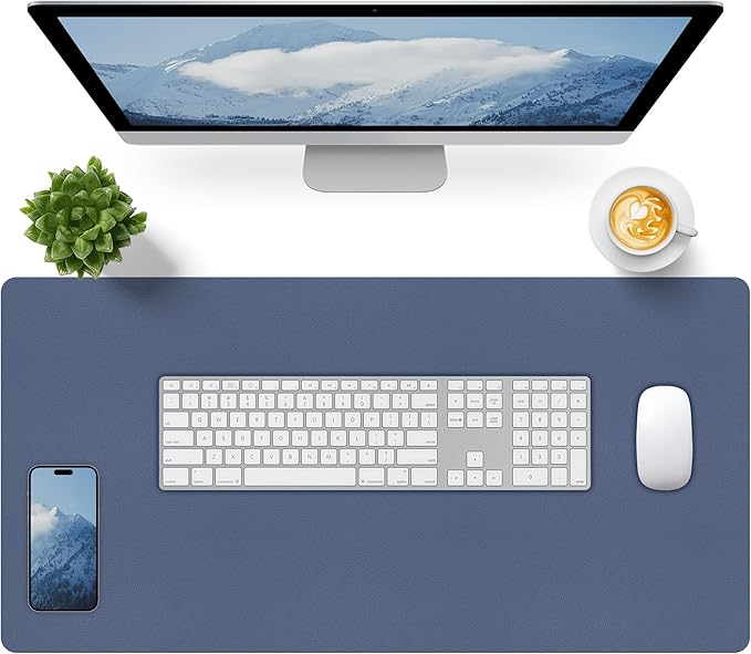 Bloss Grey Blue Desk Mat, Leather Desk Matt for Desktop, Waterproof Large Keyboard Mat, Computer Mat for Office/Home/Decor(31.5 x 15.7 Inches) | Desk Pads Blotters - TrueDesk