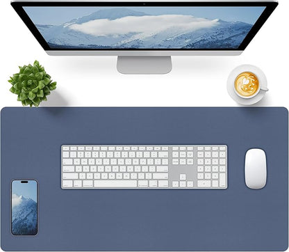Bloss Grey Blue Desk Mat, Leather Desk Matt for Desktop, Waterproof Large Keyboard Mat, Computer Mat for Office/Home/Decor(31.5 x 15.7 Inches) | Desk Pads Blotters - TrueDesk